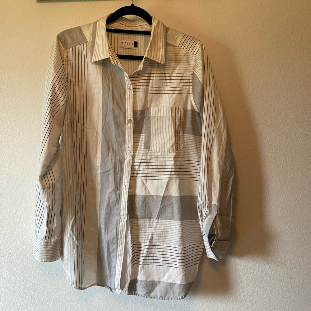 Parker Smith Ashton Mixed black and white Stripe button down shirt tunic size L